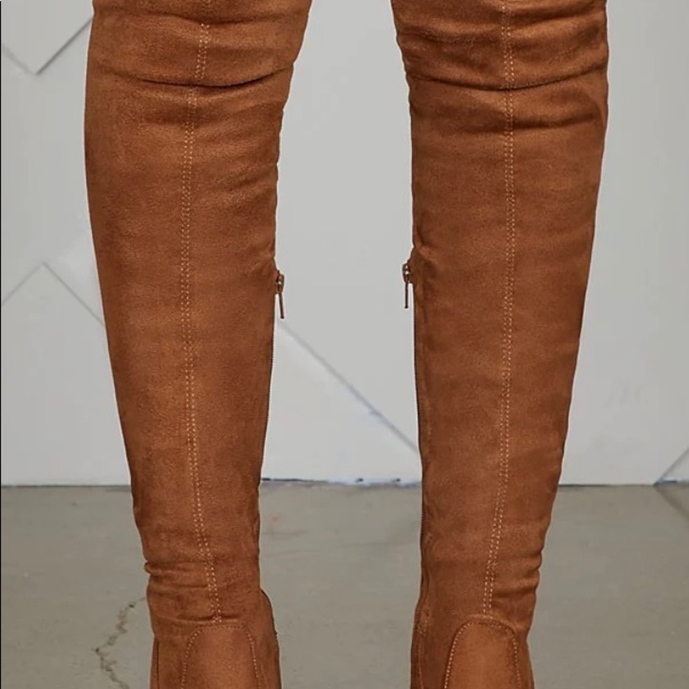 Thigh high peep toe boots